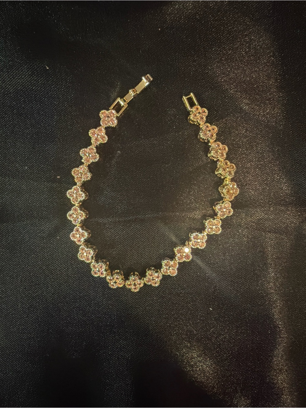 Gold Floral Crystal Bracelet with Pink Accents